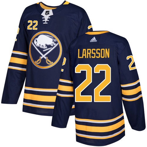 Men Adidas Buffalo Sabres 22 Johan Larsson Navy Blue Home Authentic Stitched NHL Jersey